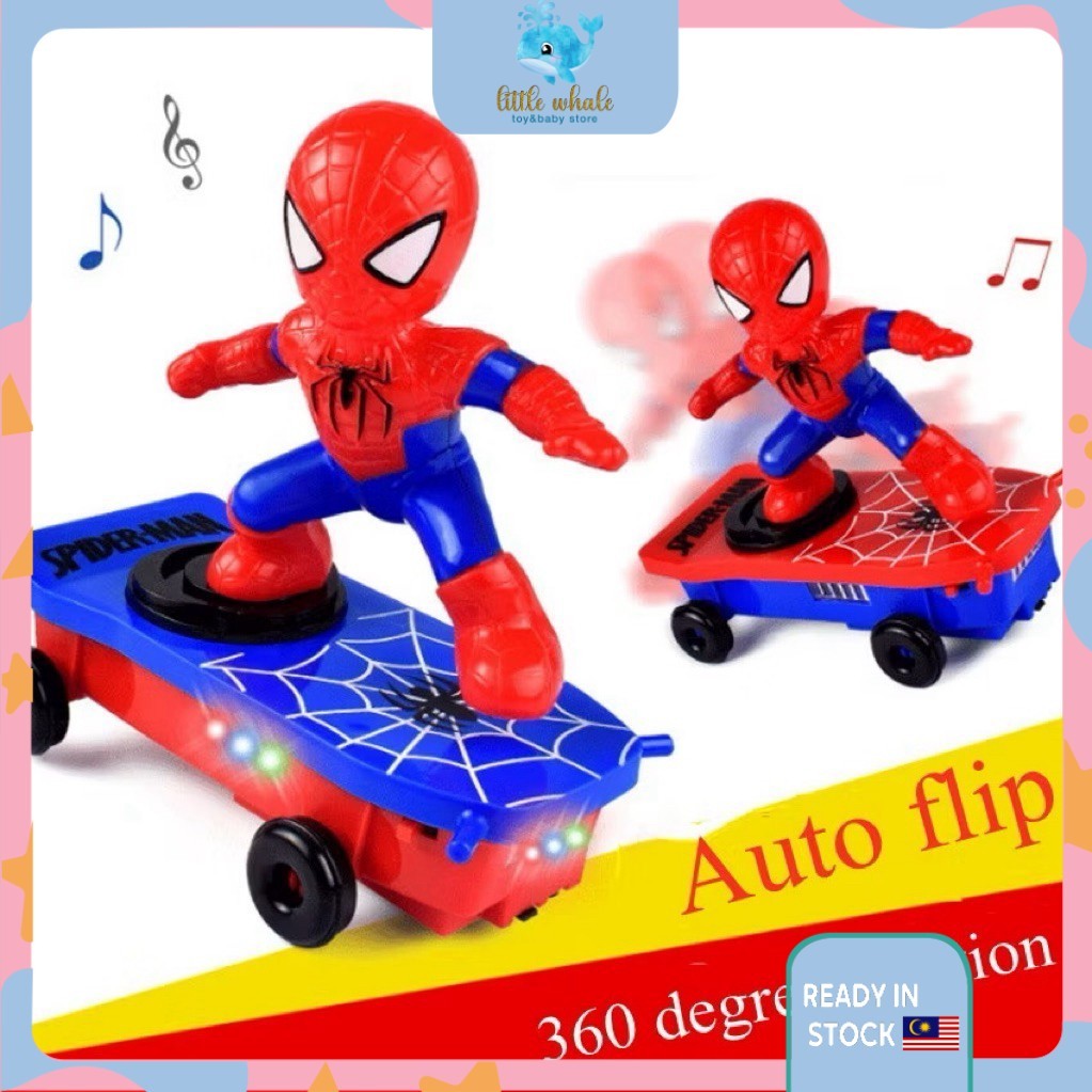 Spider-Man Skateboard Omni-directional Electric Stunt Scooter Toy Car Fall and Climb with Lights and Music 滑板玩具