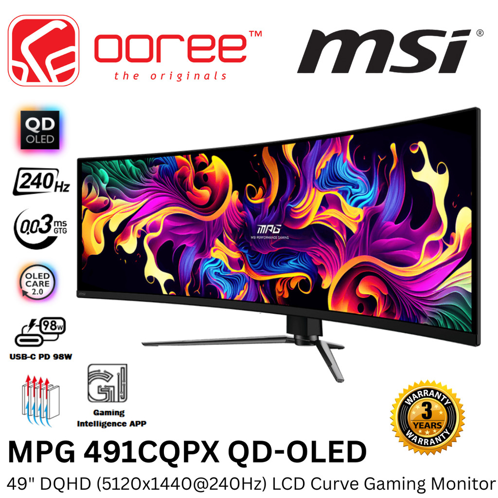 MSI 34.18" MPG 341CQPX QD-OLED UWQHD / 49" MPG 491CQPX QD-OLED DQHD 240HZ LCD CURVED GAMING MONITOR 