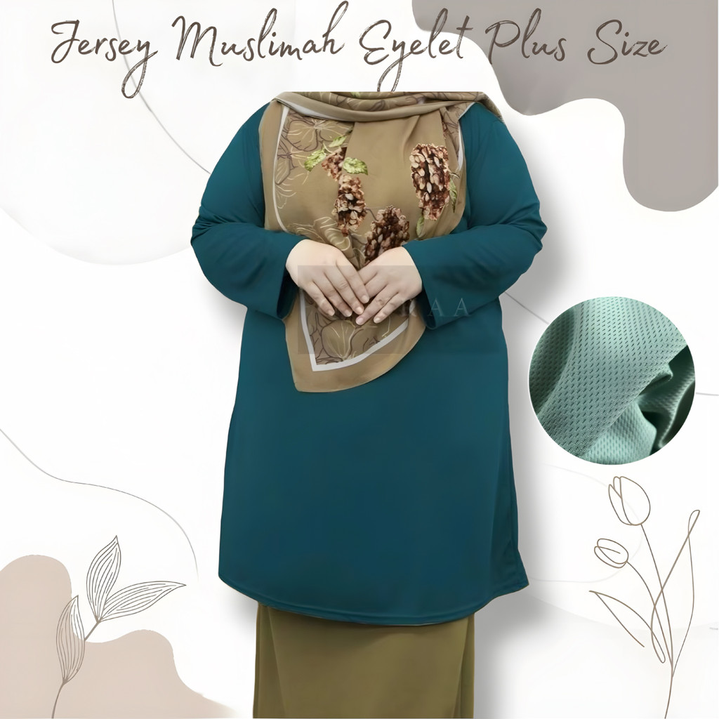 PREMIUM JERSI MUSLIMAH EYELET 3XL - 7XL P2 BAJU SUKAN MUSLIMAH SOFT MATERIAL PLUS SIZE MUSLIMAH BAJU JERSEY PEREMPUAN