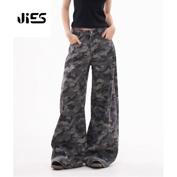 Jies Camouflage Pattern Straight Cut Loose Denim Pants K0118