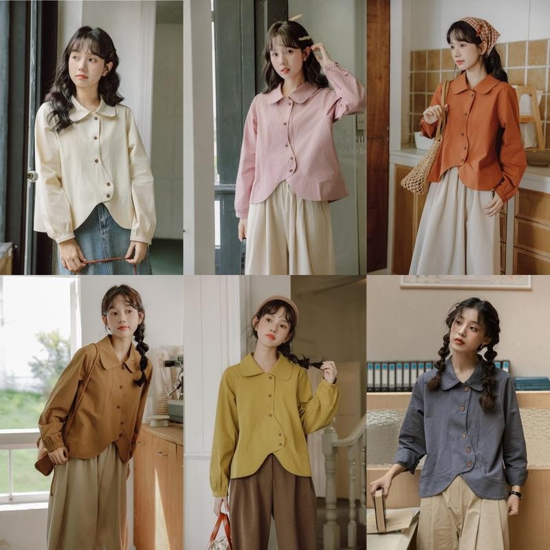 SARICHIC autumn women's loose long-sleeved shirt, casual loose crop top shirt, irregular hem design 99201