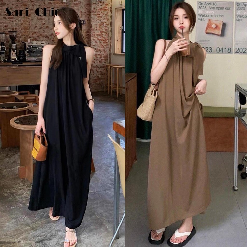 SARICHIC Black suspender dress women's summer temperament loose sleeveless medium long dress 99213