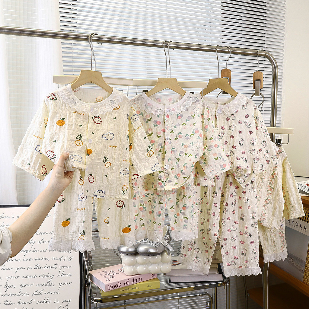 Girls Pajamas Children Spring Autumn Summer Long-Sleeved Thin Style Homewear Girls Baby Time Cotton Korean Version Air Conditioning Suit ERNY