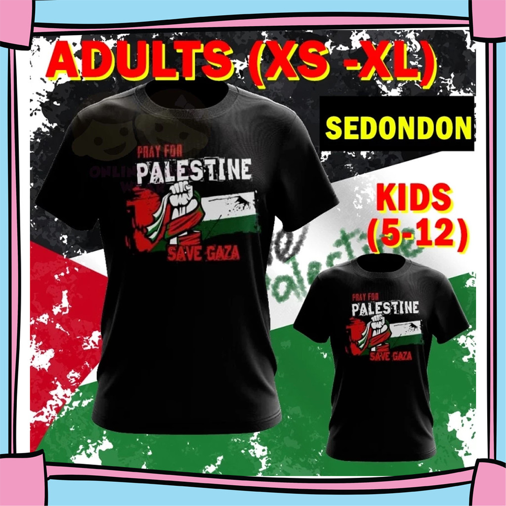 (4Y-XL) Baju SAVE GAZA SEDONDON Dewasa Budak Lengan Pendek Palestin Kanak Lelaki Perempuan