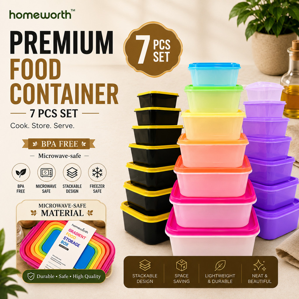 HOMEWORTH 7 in 1 Food Container Set Rainbow With Lid Bekas Makanan Hadiah Microwave-safe
