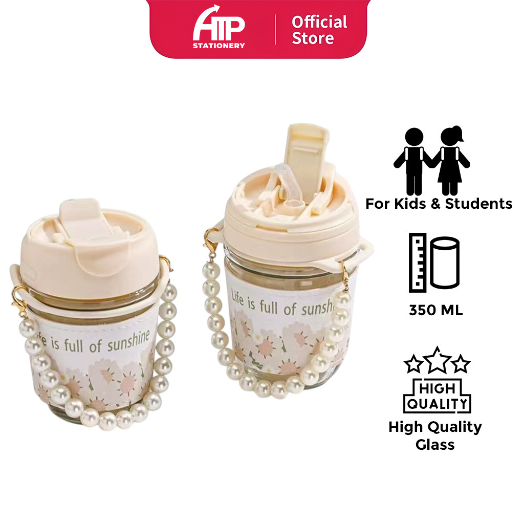 350ml Cawan Minum Gelang Mutiara Ins Pearl Bracelet Drinking Cup Portable Heat Resistant Coffee Tea Glass Mug DTP