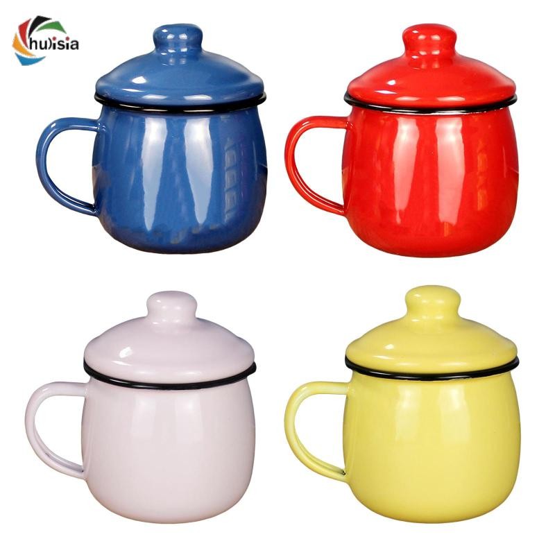 [chulisia] Enamel Mug Cup Tea Cup Juice Cup with Handle Camping Mug Enamelware for Dining Room Office Picnic Restaurant Kitchen