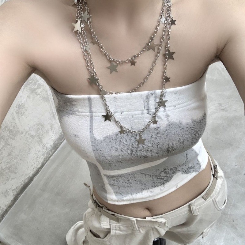 Y2k Punk Star Pendant Necklaces Pants Chain for Women Pentagon Multi-layer Chains Bag Accessories