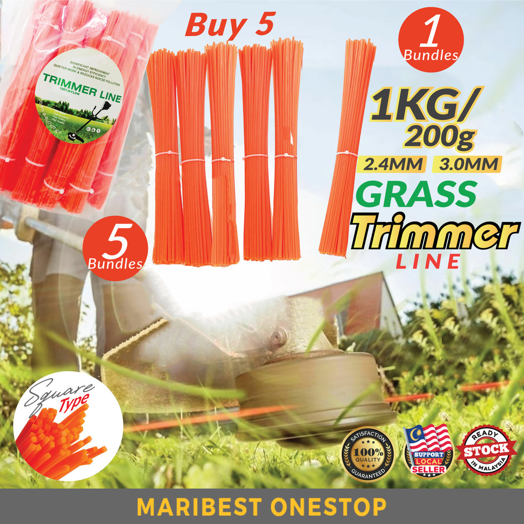 1KG 12INCH 3.0MM 2.4MM Tali Mesin Potong Rumput Tahan Lasak Grass Trimmer Line Cutter String Nylon Squareline Heavy Duty