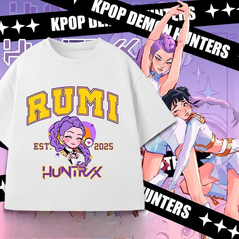 【220G 100%Cotton T-shirt】NELLY COD 2025 Baru Pakaian Kanak-kanak Kartun comel Pemburu Iblis Anime Corak Tren ##1