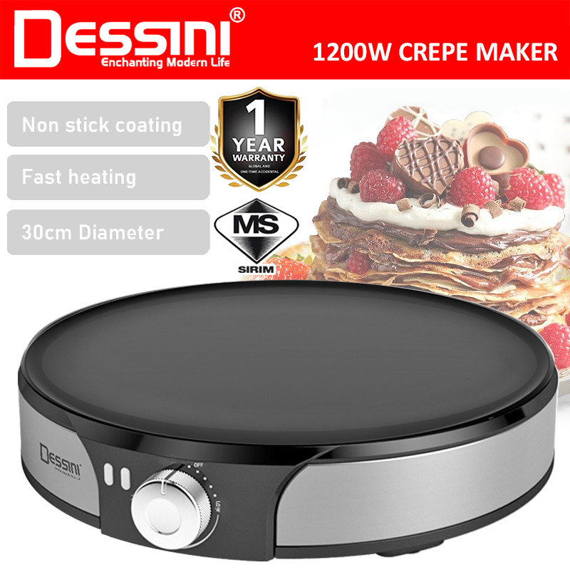DESSINI ITALY 30CM Electric Crepe Pancake Pizza Spring Roll Maker Toaster Barbecue BBQ Grill Non-Stick Baking Pan Cooker