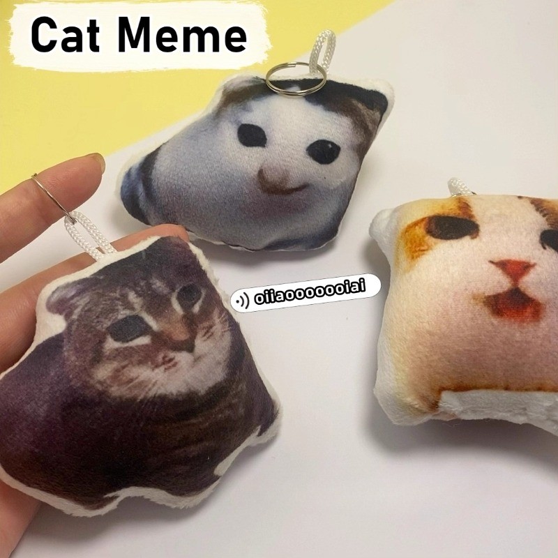 Funny Cat Memes Oiiaioooooiai Cat Voice Keychain Decompression Reverses German Kitten Voice Pendant with Sound Cat Voice Doll