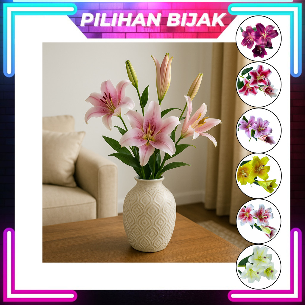 5pcs 74CM Artificial Lily Flower (3 Heads) / Bunga Lily Tiruan / Flower Bouquet / Bunga Hiasan Rumah