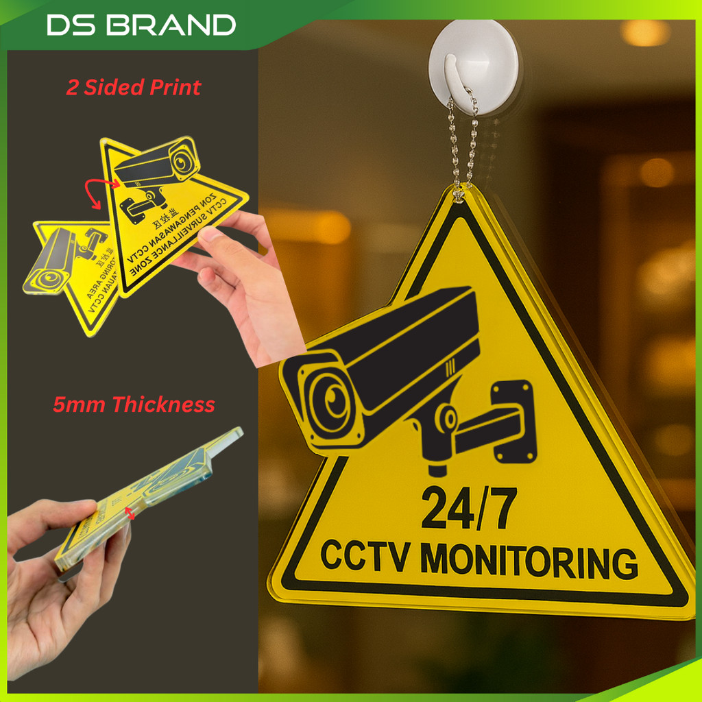 Papan Tanda Akrilik Pemantauan CCTV Premium / Premium CCTV Monitoring Acrylic Sign / Wall Stick Or Hanging Signs M5