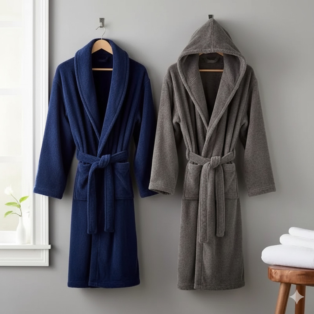 Men’s Basic Shawl Collar Fleece Bathrobe | Hooded & Non-Hooded | Soft, Warm, Spa & Hotel Loungewear