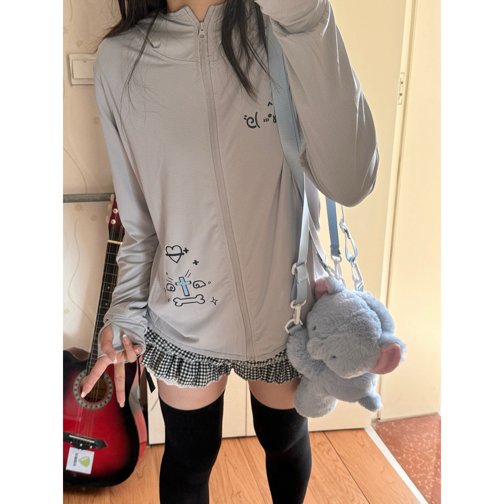 Panda Girl-Cute Yan Text Original Summer New Style Sunscreen Clothing Long-Sleeved Ice Silk Sunshade Hooded Sunscreen Jacket