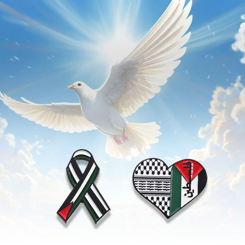 Peace Themed Heart-shaped Ribbon Pin Brooch Badge Clothing Accessories Charity Activities