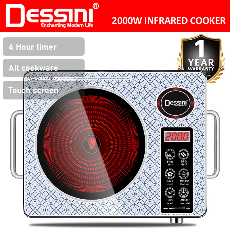 DESSINI ITALY Infrared Ceramic Cooker Hob Touch Control Panel 1 Burner Cooktop Tabletop Timer Multi Pots Stove Dapur