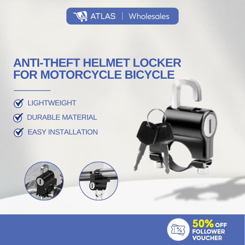 ATLAS Anti-Theft Helmet Security Lock Metal Black with Set Universal Motorcycle Helmet Lock 1 wrench tool Portable