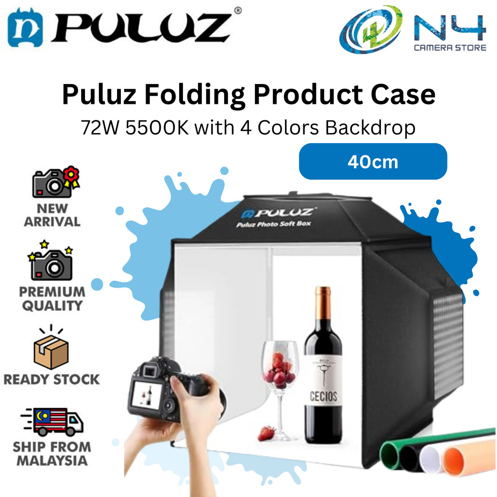 PULUZ Folding Studio Shooting Tent Soft Box Photography Lighting Kit with 4 Colors Background 72W 5500K (40cm)