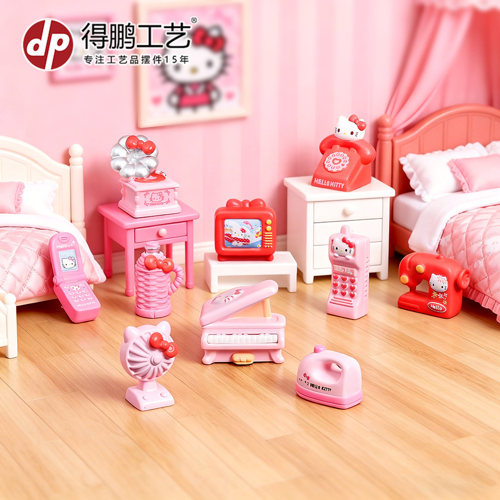 Pink Cat Resin Miniature Appliances Vintage Record Player Sewing Machine Fairy Garden Decor Moss Terrarium Desktop Ornaments