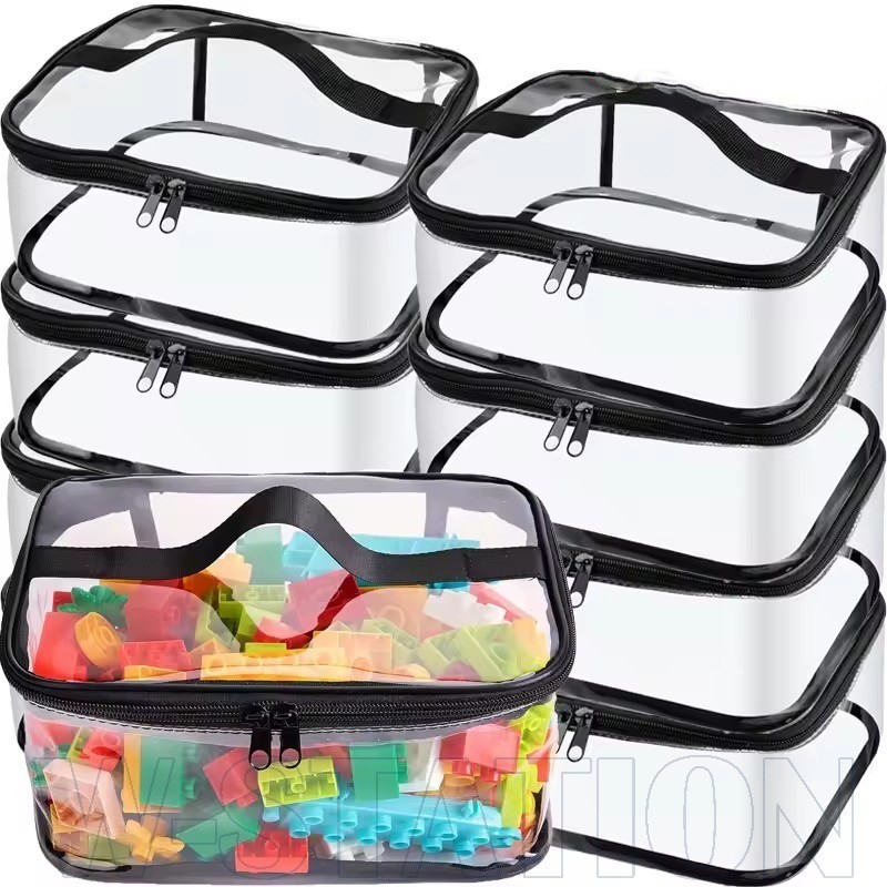 1-3Pcs Clear Puzzle Toy Storage Bag - Transparent Portable Large Capacity Storage Bag - PVC Makeup Travel Organizer With Zipper - Handle Pouch For Building Blocks Puzzle