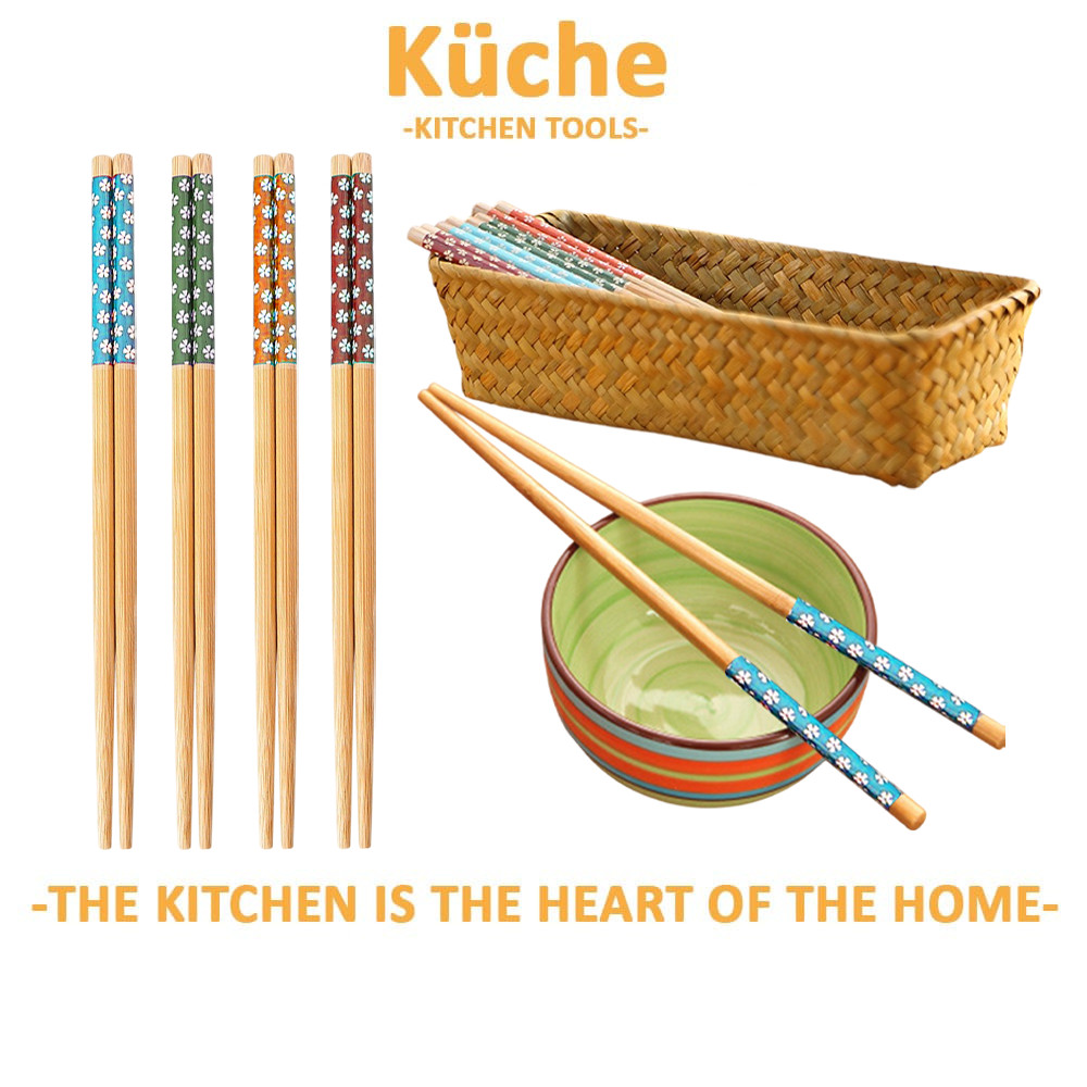 KUCHE Penyepit Sakura Bamboo Kitchen Utensil Dining Chopsticks Japanese Cherry Blossom Eco Friendly Printed Chopsticks