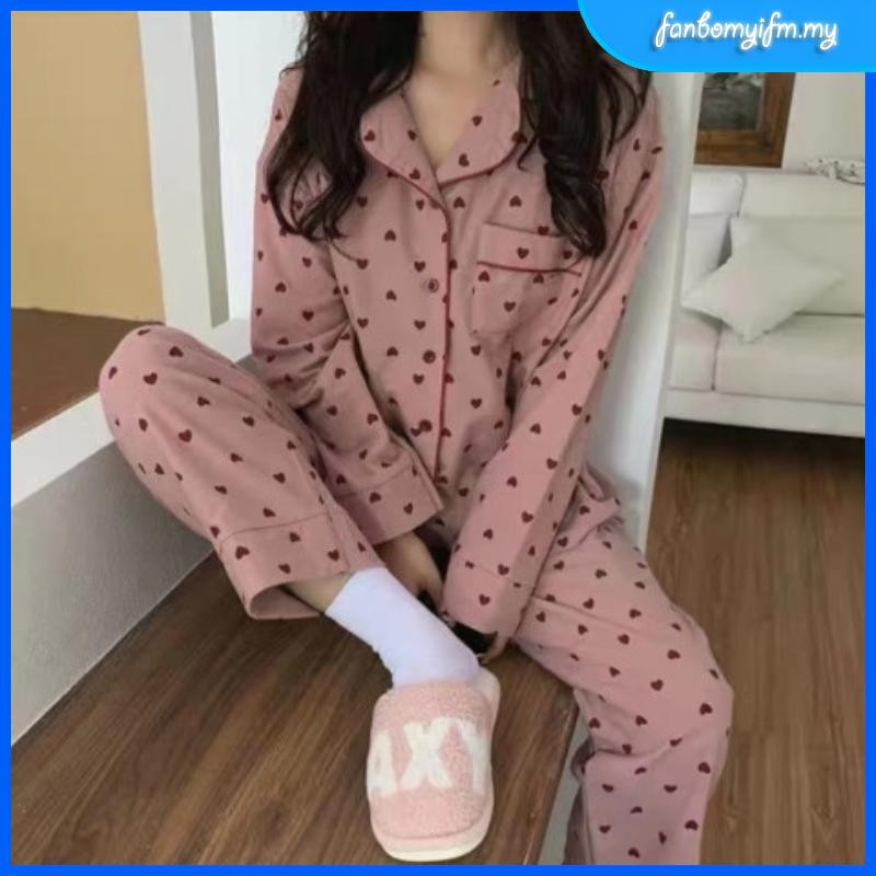 McJoden - JESSICA Long Sleeve Pajamas Sleepwear Set Baju Tidur Wanita Pyjamas Perempuan