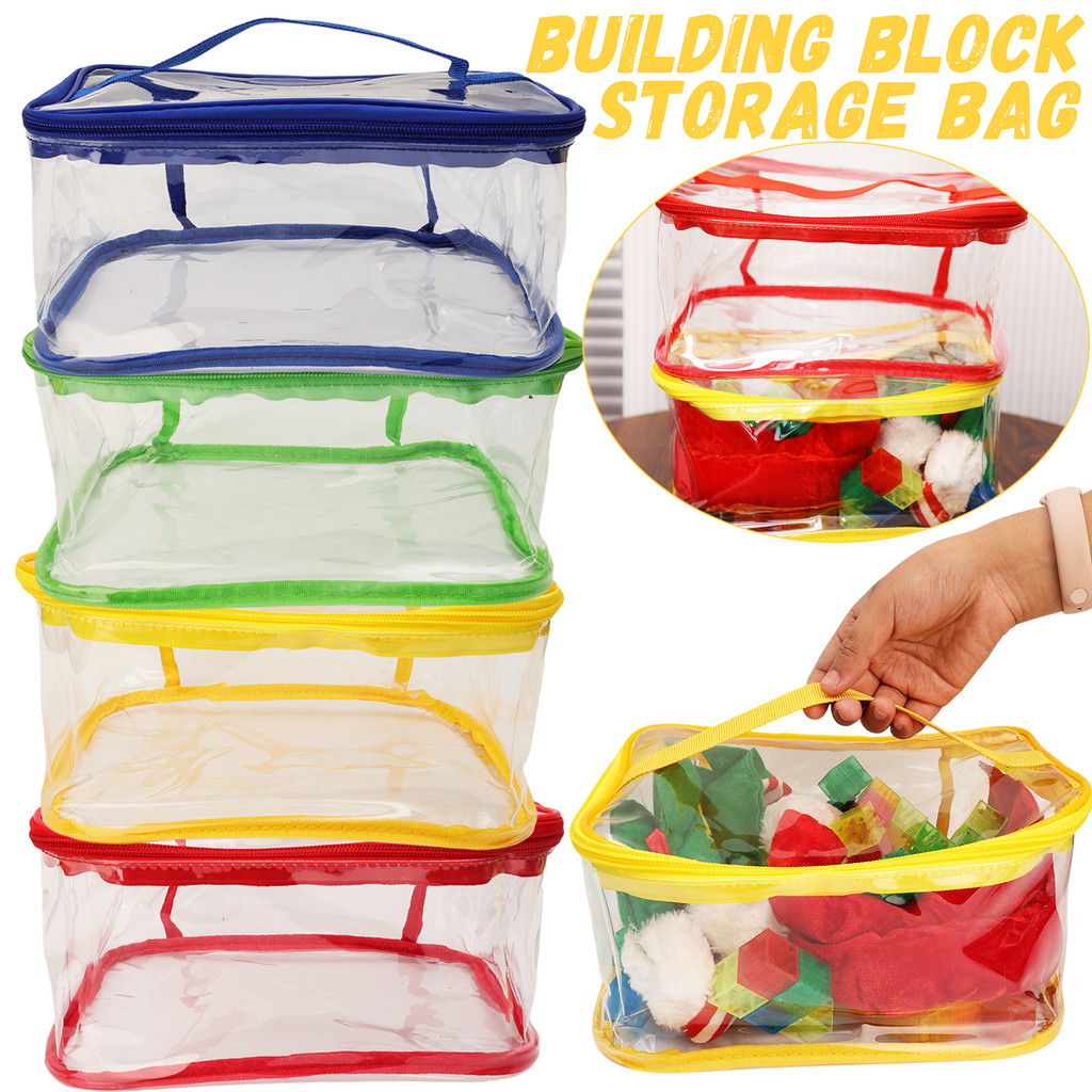 Transparent PVC Red-Yellow-Blue-Green Toy Puzzle Storage Bag - Compact Minimalist Reusable Organizer Pouch for Building Blocks Cosmetics