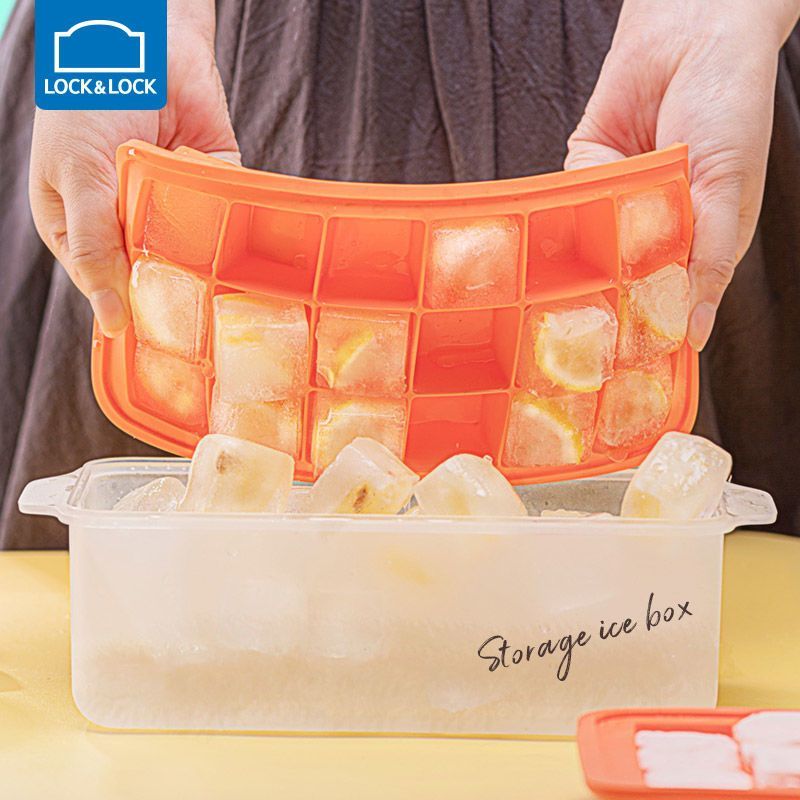 Lock&Lock dulang ais silikon untuk membuat makanan bayi, acuan ais, pembuat jeli, kotak ais dengan penutup untuk kegunaan rumah.
