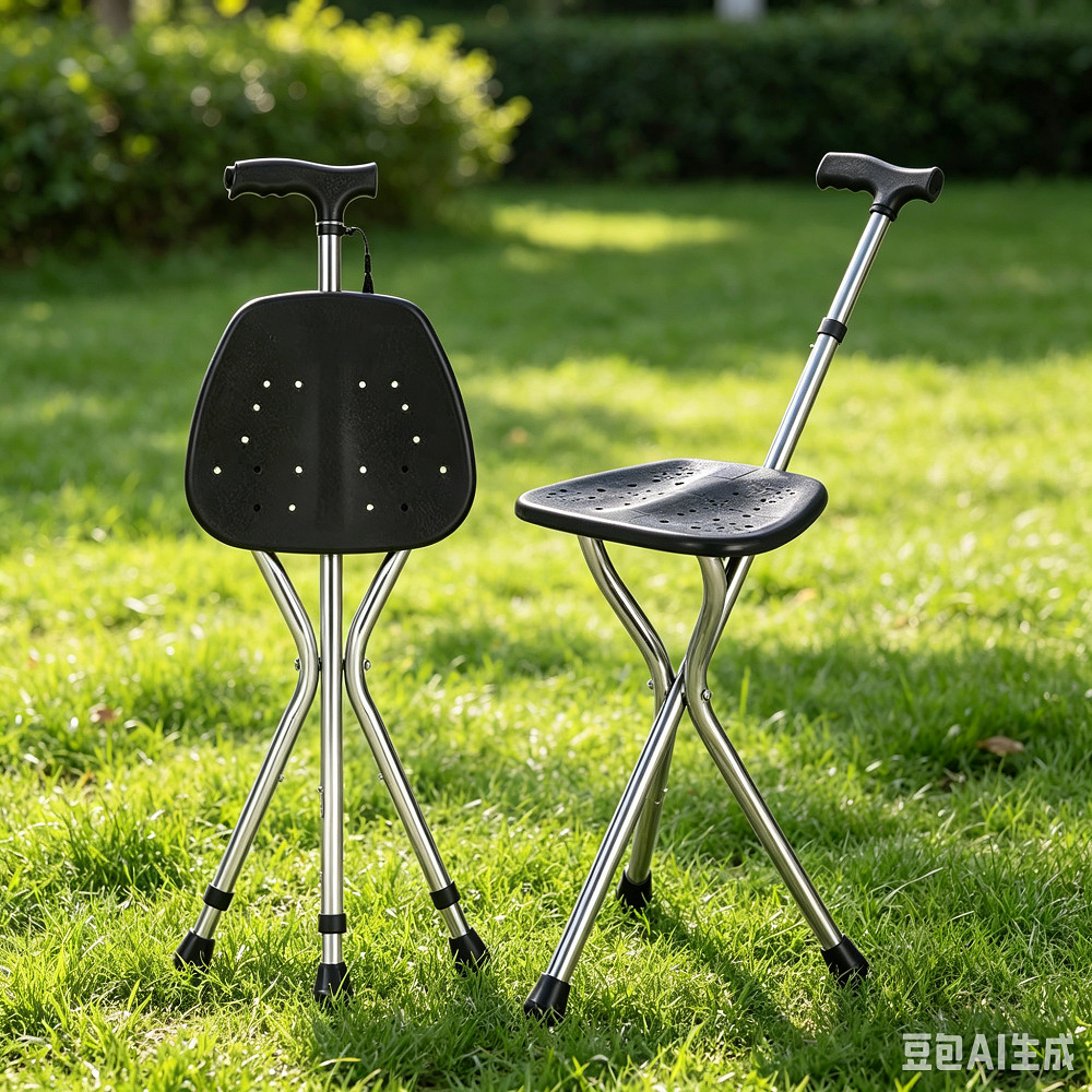 Walking Cane Stool Elderly Anti-slip Folding Walking Cane Chair * -- *、walking aid、 cane、tongkat orang tua、tongkat lipat、tongkat 4 kaki、Foldable stick for elderly、 kaki 4、拐杖椅子