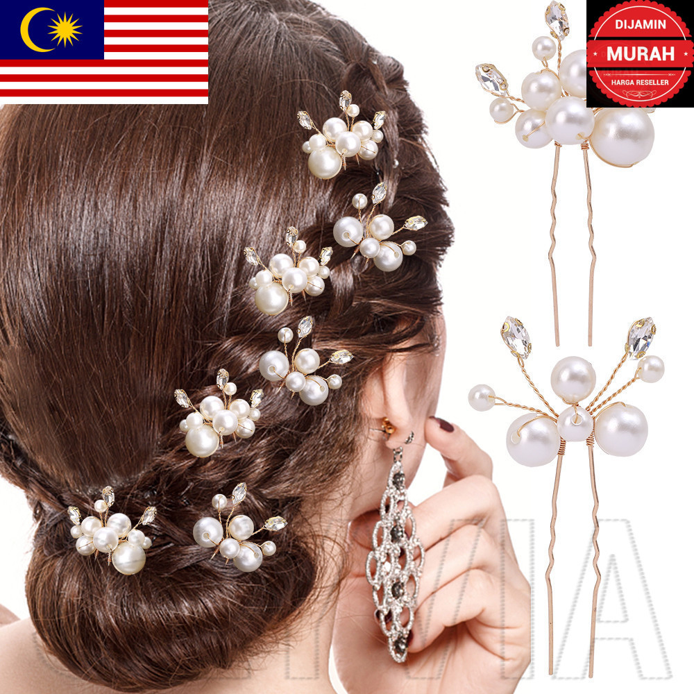 MP 2Pcs Pearl Hair Forks - Hair Accessories - Bridal Headwear - For Women Girls - U-shaped Hairpin - Fashion, Sweet - Ha