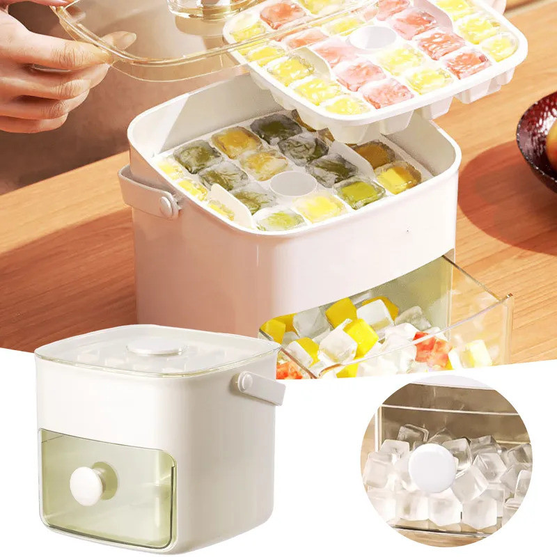 Kubus Ais Bercahaya Untuk Minuman Pembuat Ais Dua Lapisan Kotak Penyimpanan Peti Sejuk Popsicle Buatan Sendiri Untuk Dulang Ais Makanan Bayi