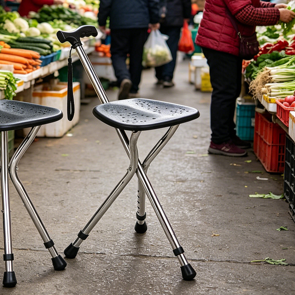 Walking Cane Stool Elderly Anti-slip Folding Walking Cane Chair & - &&、walking aid、 cane、tongkat orang tua、tongkat lipat、tongkat 4 kaki、Foldable stick for elderly、 kaki 4、拐杖椅子
