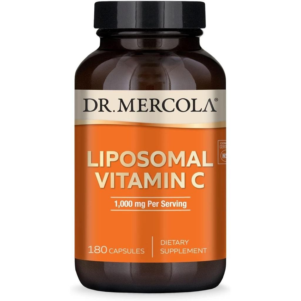 Dr. Mercola Liposomal Vitamin C - Sokongan untuk Otak, Jantung, Mata & Imun - Menyediakan 1,000 mg Vitamin C yang boleh diserap - Bukan GMO, Bebas Gluten & Bebas Soya - 180 Kapsul (90 Hidangan)