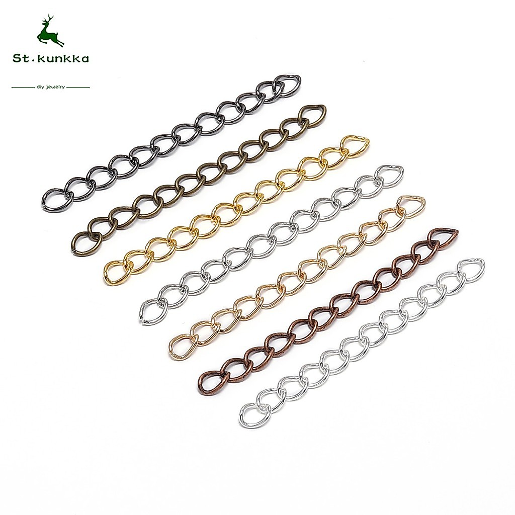 St.kunkka 100Pcs 50mm /70mm Silver Necklace Extension Chain Bulk Bracelet Extended Chains Tail Extender Chain Bulk Bracelet Extender