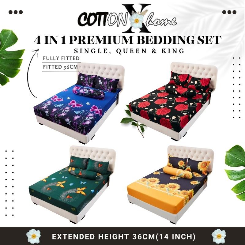 COTTONXHOME B140-159 S,Q,K Set Cadar Viral Murah 880TC PREMIUM QUALITY 4 IN 1 QUEEN 4 IN 1 KING 2 IN 1 SINGLE CADAR TILAM SINGLE QUEEN KING Bedding cadar bedsheet cadar bag cadar getah cadar bedsheet cadar hotel set cadar cadar ai sarung tilam