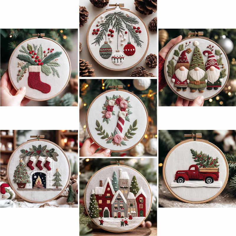[HEPU]Embroidery kit,Christmas Embroidery Kits for Adults, Embroidery Kit for Beginners, Cross Stitch Kits for Beginners with Pattern, Needles, Threads