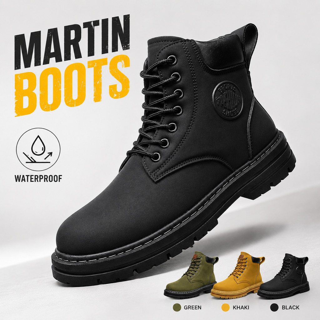 Men Work Boots Waterproof Leather Hiking Outdoor Tactical Army Motorcycle Safety Ankle Kasut Kerja Lelaki Kasut Boot Lelaki High Cut Boots