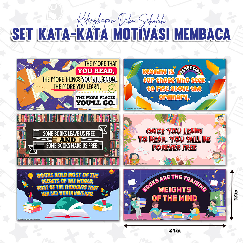 1 DAY SHIP SET KATA-KATA MOTIVASI - MEMBACA / READING / PSS / PUSAT SUMBER SEKOLAH / LIBRARY / HIASAN DINDING / 380GSM