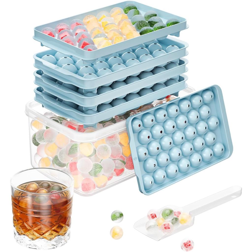 Optish 3 Pek Dulang Ais untuk Peti Sejuk, 99 PCS Dulang Ais dengan Penutup dan Bekas, Acuan Bulat, Pembuat Ais Bulat untuk Minuman Sejuk (0.8 inci, Biru) 7QDZ