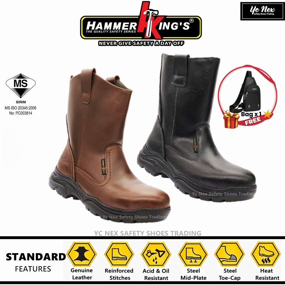 Hammer King's 13021 | 13022 Safety Shoes Boots Steel Toe Cap Steel Mid Plate High Cut Pull Up