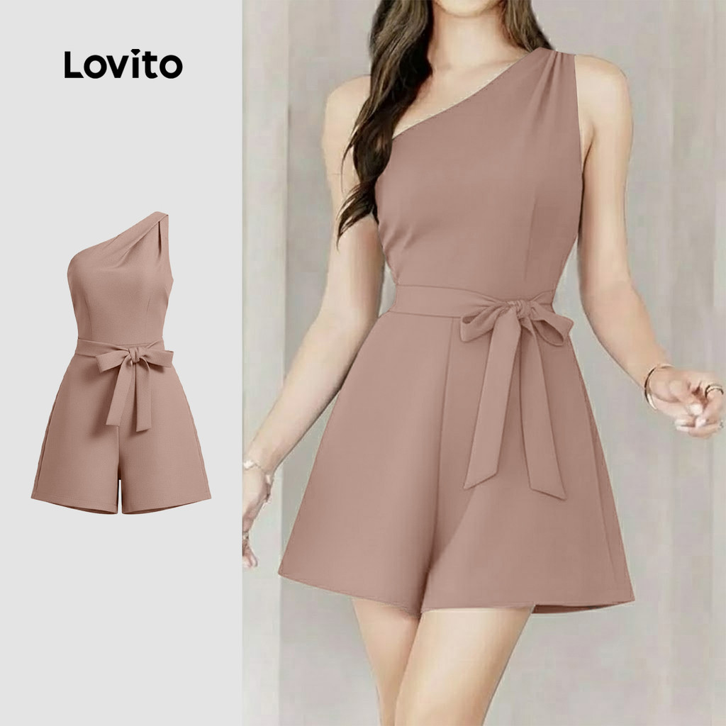 Lovito  Lovito Casual Jumpsuit Asymmetrical Lace Up Spring/summer Khaki Jumpsuit for Women L171ED252 Baju Jumpsuit Kasual Tidak Simetri dengan Ikat Musim Bunga/musim Panas Khaki untuk Wanita L171ED252