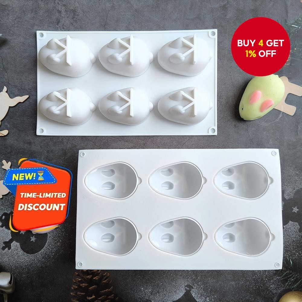 1pc 6-cavity bunny-shaped silicone mold, DIY jelly pudding cake dessert baking mold.