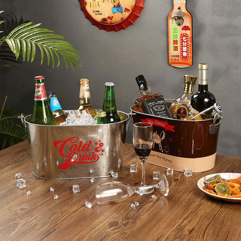 Baldi besi vintaj berkapasiti besar, baldi ais kecil yang popular untuk kegunaan komersial, baldi ais bar, ais bir champagne keluli tahan karat, rumah tangga.