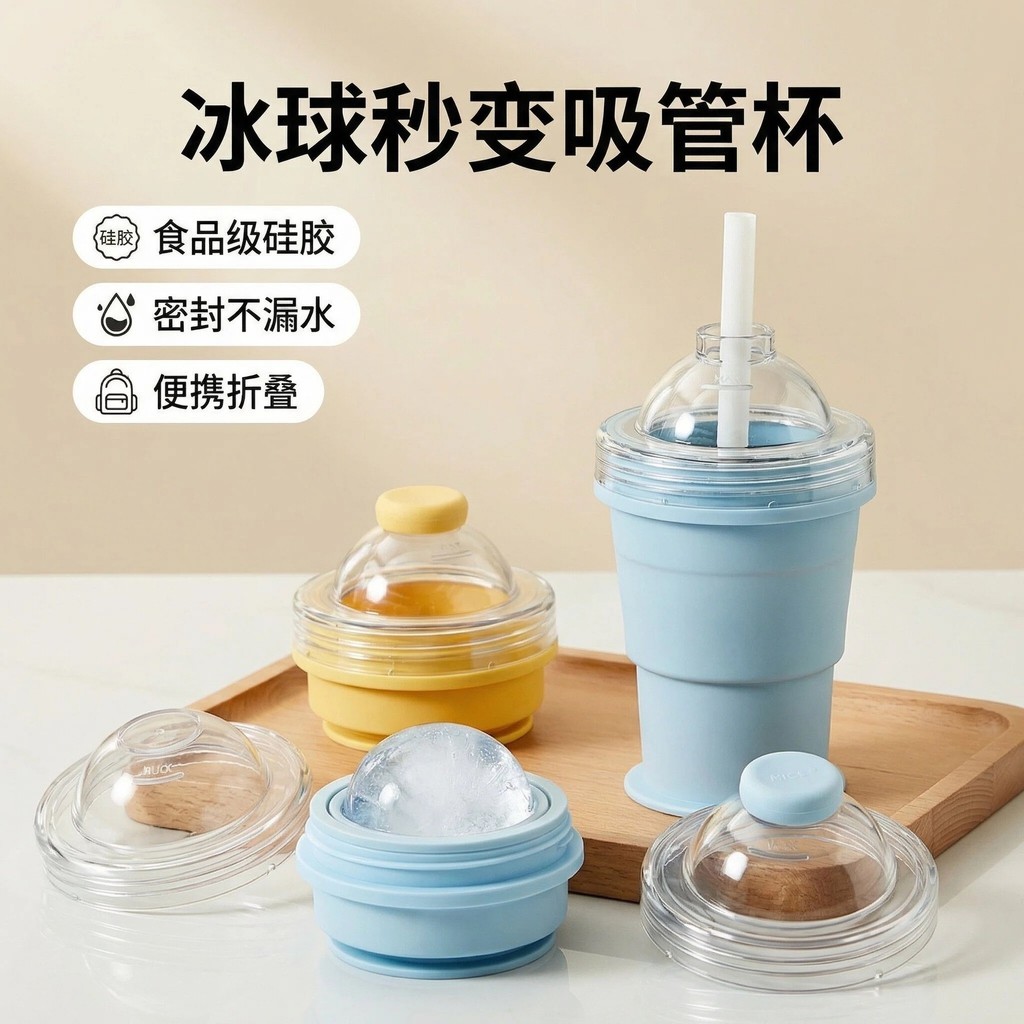 Cawan hoki ais boleh lipat baharu, cawan ais kiub boleh lipat daripada silikon gred makanan, minum pembuat ais, cawan air pelbagai fungsi dua-dalam-satu.