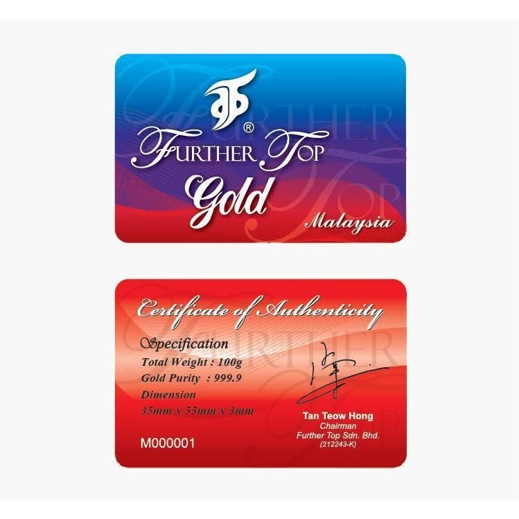 FURTHER TOP Gold Bar 100gram Classic 999.9