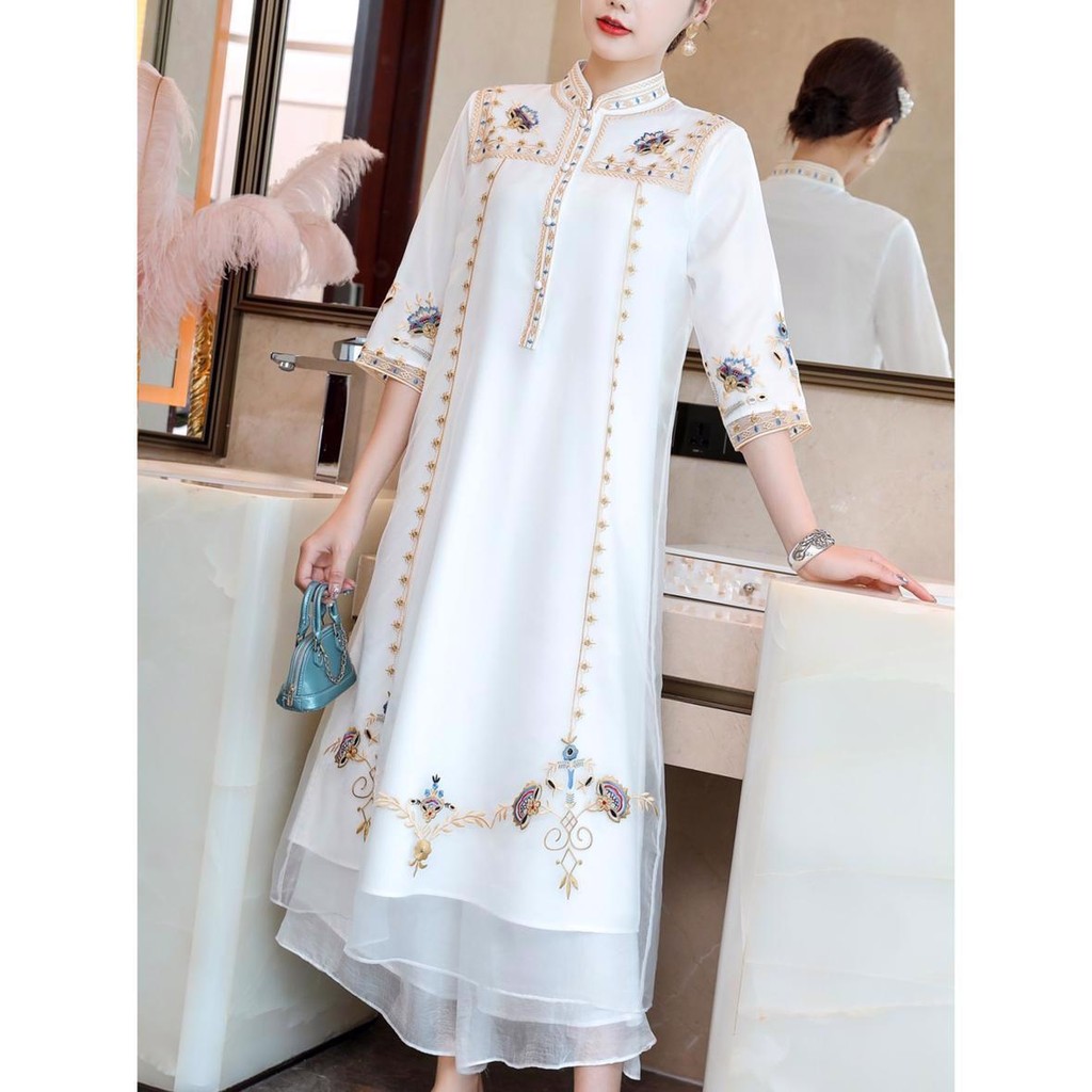 Cheongsam Dress for Women - Retro Style Tea Clothing with Embroidery | Ethical Fashion 2023