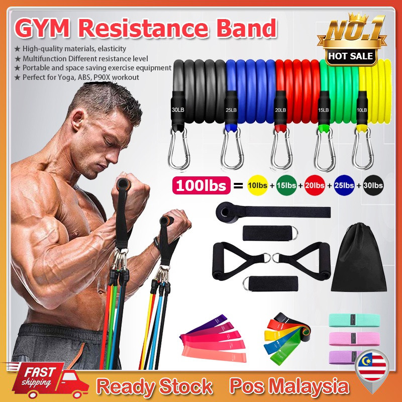 Gym 11pcs/Set Exercise Resistance Bands Yoga Fitness Home elastic band Gym Kit Pull Rope Latihan Band Rintangan