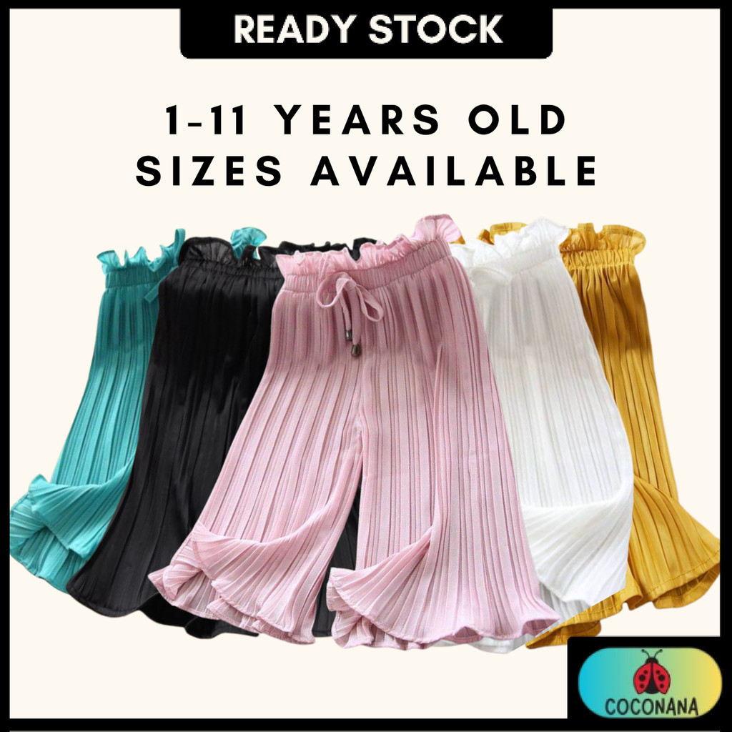 Coconana Seluar Palazo Budak Perempuan 1-11Y Kids Girl Long Pants Legging Cargo Pants Baju Raya Baby Girl Retro Outfit